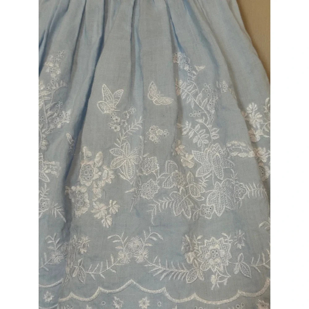 Ralph Lauren Baby Girl Chambray Embroidered Dress | Blue Floral Sleeveless | 24M